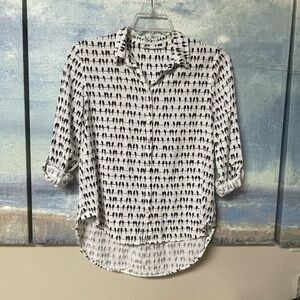 Jane and Delancey Black and White Birds 3/4 roll up tab sleeves Casualbutt Shirt